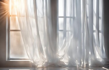 curtains flutter on the window, light background