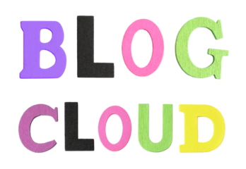 Set of Color Wooden Letters, which forming a Blog and Cloud words, isolated on transparent background