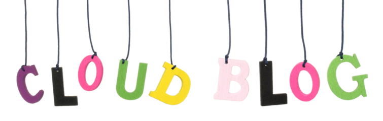 Set of Color Hanging Wooden Letters, which forming a Cloud and Blog words, isolated on transparent background