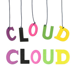 Obraz na płótnie Canvas Set of Color Wooden Letters in Cloud word form, isolated on transparent background