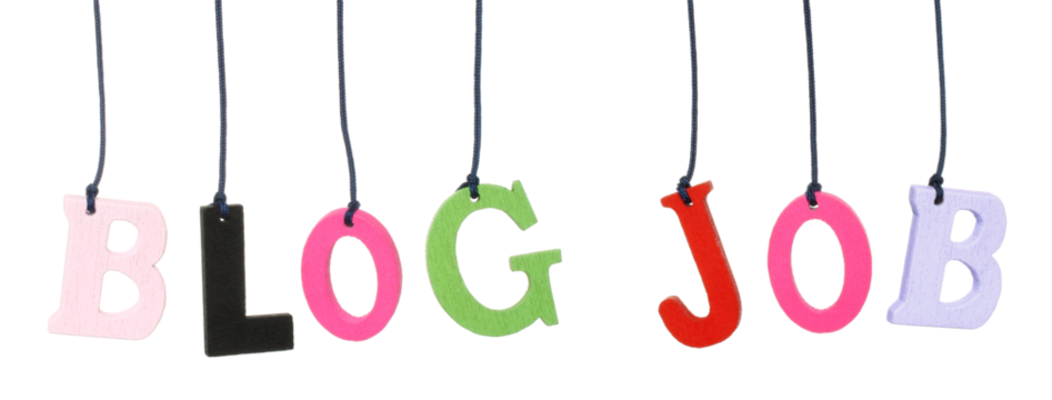 Set of Color Hanging Wooden Letters forming the Blog and Job words, isolated on transparent background