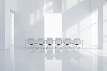 Conference room modern design.white empty wall. Modern furnished conference room beautifully designed.Meeting room in office bright stylish design copy space. Business interior concept