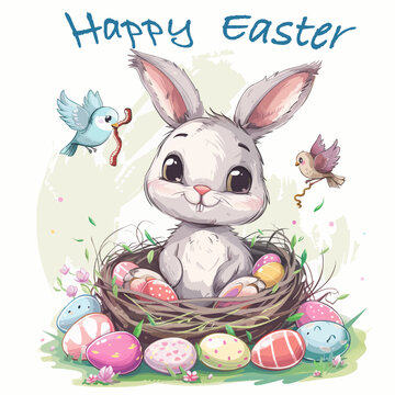 Easter greeting card with a cartoon rabbit	