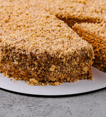 Traditional dessert honey cake with walnut