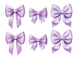 Set of lilac satin ribbon and bow isolated on transparent background, transparency image, removed background