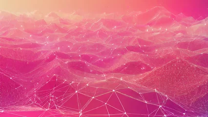Foto auf Acrylglas Candy Pink Abstract digital landscape with particles dots and stars on horizon. Wireframe landscape background. Big Data. 3d futuristic vector illustration. 80s Retro Sci-Fi Background