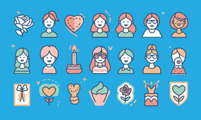 women day icon vector bundle set 