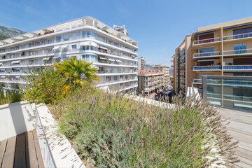 View of apartment building of one of densely populated districts of Monaco from roof