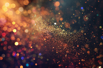 Abstract dark background with red, purple and gold glitter particles