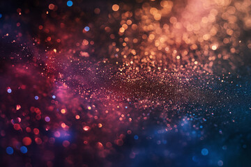 Abstract dark background with red, purple and gold glitter particles