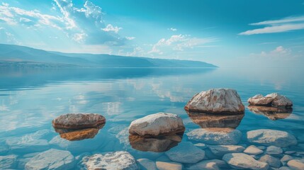 Group of Rocks on Body of Water