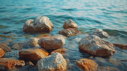 Group of Rocks on Body of Water