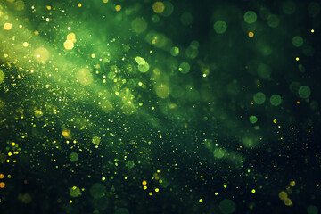 Abstract dark background with green glitter particles