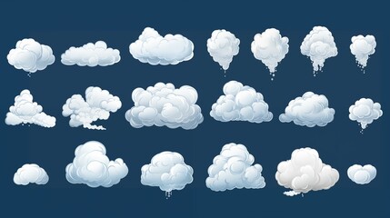 Fototapeta premium Cartoon clouds set. Pop art, comics background. Cloud set for game, cartoon style
