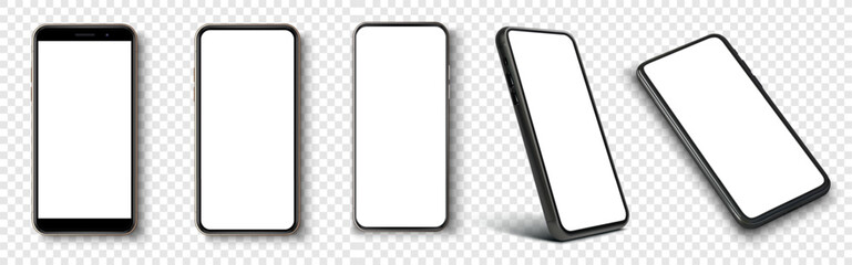 High quality realistic trendy no frame smartphone with blank white screen. Mockup phone for visual ui app demonstration. Realistic smartphone mockup. Device UI,UX mockup for presentation template.