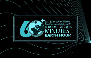 Earth Hour event banner. An earth with bold text in frame on outer space background to celebrate on March © Robert Yap