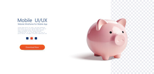 Classic Pink Piggy Bank in 3d style on Transparent Background. A glossy pink piggy bank representing savings and financial security, isolated on a transparent background. Vector illustration © ZinetroN