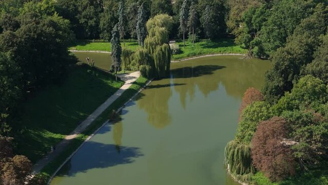Beautiful Landscape Pond Park Old Town Zamosc Aerial View Poland