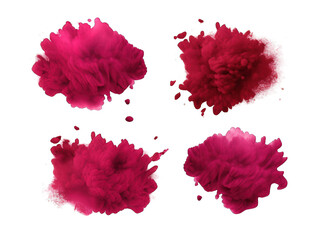 Set of burgundy paint color powder festival explosion burst isolated on transparent background, transparency image, removed background