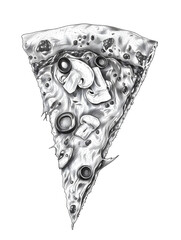 hand drawn sketch style pizza slice isolated on white background