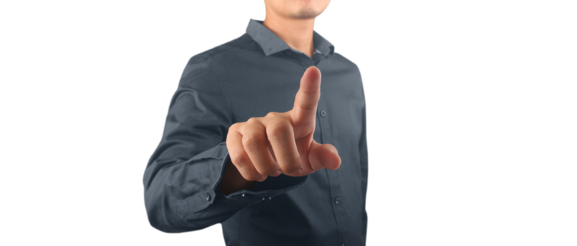 hand pressing social buttons