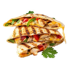 Mexican quesadilla with chicken, cheese, and peppers, isolated on transparent background