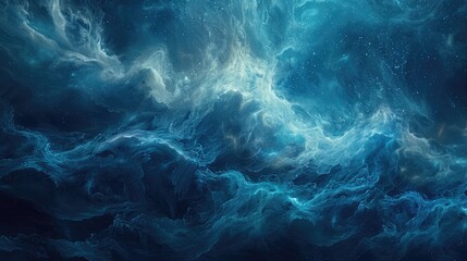 Vivid abstract rendering of dynamic and powerful blue ocean waves.