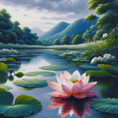 Piękny kwiat lotosu, dekoracja generative ai - obrazy, fototapety, plakaty