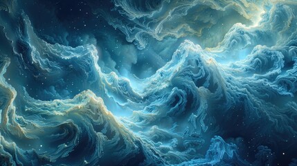 Fototapeta na wymiar Digital fractal art resembling abstract representations of marine lifeforms in aqua tones.