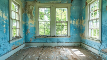 Interior of a room with peeling paint