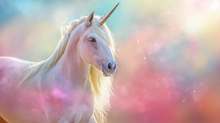 Obraz na płótnie Canvas Fabulous beautiful white unicorn in the sky with a rainbow