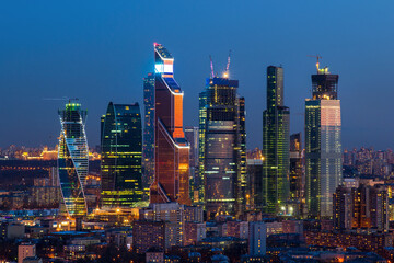  Cityscape of skyscrapers of Moscow City business complex. Moscow City include area of business...