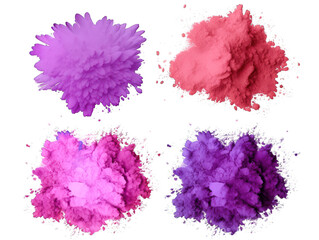 Set of lilac paint color powder festival explosion burst isolated on transparent background, transparency image, removed background