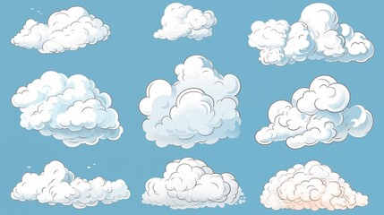 Cartoon clouds set. Pop art, comics background. Cloud set for game, cartoon style
