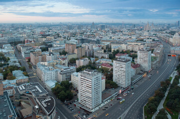Fototapeta na wymiar View from business center Weapons to Garden Ring in Moscow, Russia at morning