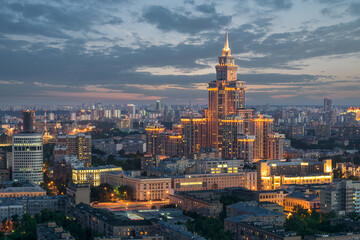  Residential complex Triumph Palace at evening. Building height is 264 meters