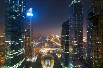 Schilderijen op glas  Quarter in business complex Moscow City at night. Investments in project Central Core - 300 million dollars © Pavel Losevsky
