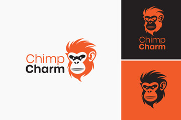 Chimp Charm Monkey Logo: A charming chimpanzee with playful demeanor, symbolizing fun and charisma. Ideal for entertainment businesses or children's brands exuding joy and energy.