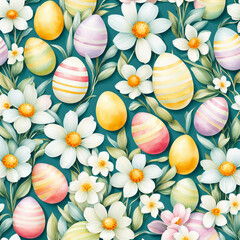seamless pattern with easter eggs and flowers - 755731776