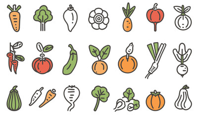 fruits and vegetables icon bundle set