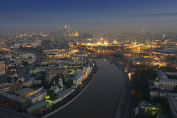Big Moskvoretsky Bridge, Moskva river, Kremlin with illumination in Moscow, Russia, view from...