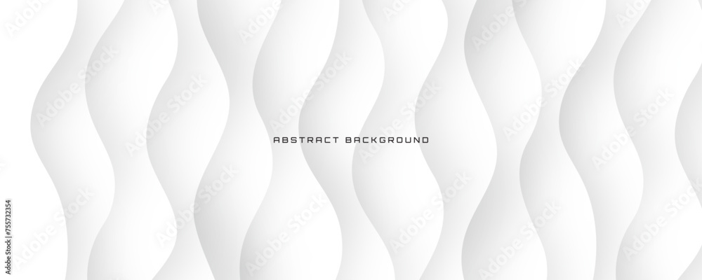 Wall mural 3d white geometric abstract background overlap layer on bright space with waves decoration. minimali