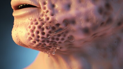 Investigate the role of sebaceous glands in regulating skin oil production and acne formationvirus macro 3d render - obrazy, fototapety, plakaty