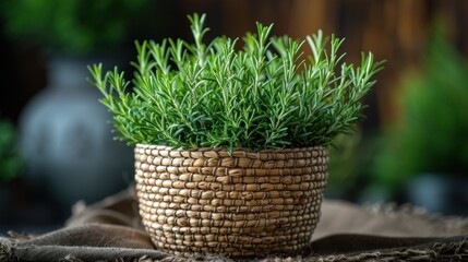 rosemary plants, placed neatly in a handwoven basket