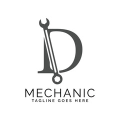 letter D logo with wrench. Alphabet D Spanner Icon design