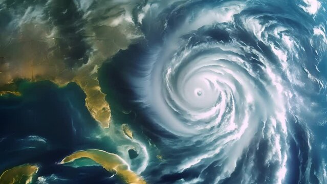 A hurricane tropical cyclone near the American coast, a view from space
