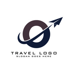 Letter O Travel Logo icon Design with plane graphic element for travel agency logo design