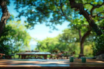 Fototapeta premium beautifulcafe park background with sky out of focus