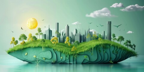 3D illustration of a green city, sustainable developmen and responsible environmental, ecology concept