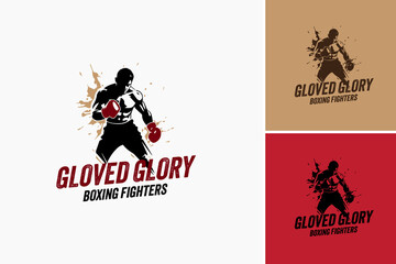 Gloved Glory Boxing logo: A pair of boxing gloves raised in victory, symbolizing strength and triumph. Perfect for boxing gyms or sports brands celebrating athletic achievement.